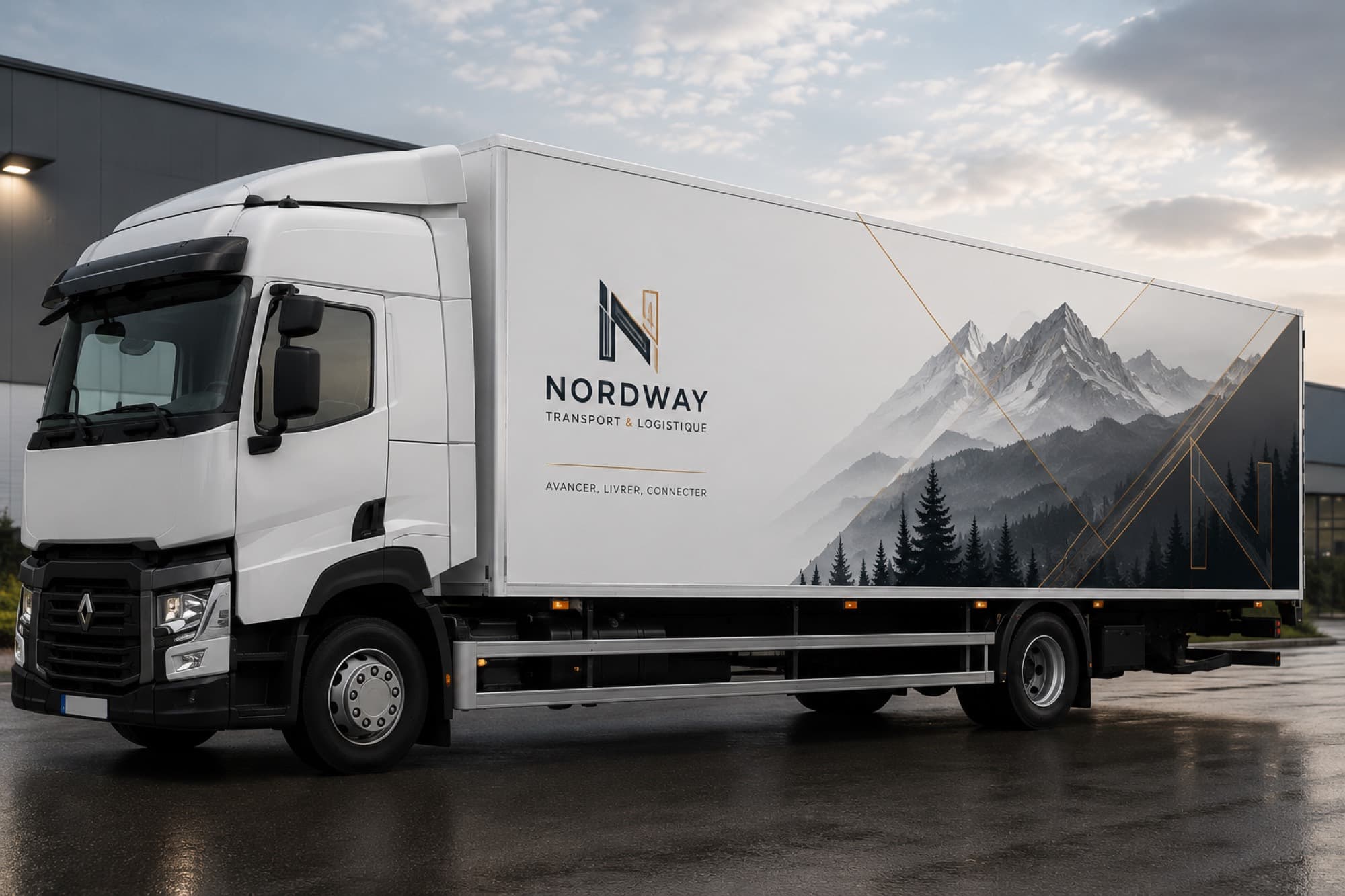 Camion porteur d'un visuel publicitaire imprimé en haute définition.